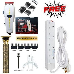 Geemy Professional Hair Shaving Machine + T9 Dragon Gold Metal Hair Clipper – Kinyozi Combo with FREE 4-Way Power Extension Cable!