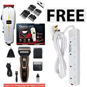 Geemy Professional Barbering Hair Shaving Machine – Kinyozi Combo + FREE 3-in-1 Rechargeable Shaver & 4-Way Power Extension!