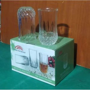6PCS Long Diamond-Cut Drinking Glass Set – Elegant Crystal-Like Tumblers for Juice, Water, Cocktails & Home Décor