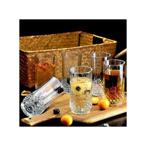 6PCS Long Diamond-Cut Drinking Glass Set – Elegant Crystal-Like Tumblers for Juice, Water, Cocktails & Home Décor