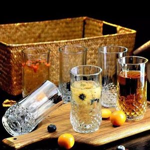 6PCS Long Diamond-Cut Drinking Glass Set – Elegant Crystal-Like Tumblers for Juice, Water, Cocktails & Home Décor