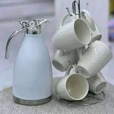 Classic 6PCS Mug/Cups Set + FREE Thermo Flask – Perfect for Tea, Coffee & Everyday Elegance