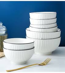 6PCS Premium Ceramic Soup Bowls with Elegant Black Rim – Classic Beauty Meets Everyday Functionality