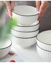6PCS Premium Ceramic Soup Bowls with Elegant Black Rim – Classic Beauty Meets Everyday Functionality