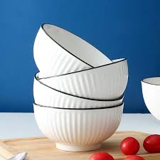 6PCS Premium Ceramic Soup Bowls with Elegant Black Rim – Classic Beauty Meets Everyday Functionality