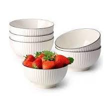 6PCS Premium Ceramic Soup Bowls with Elegant Black Rim – Classic Beauty Meets Everyday Functionality