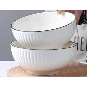 6PCS Premium Ceramic Soup Bowls with Elegant Black Rim – Classic Beauty Meets Everyday Functionality