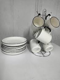 6 PCS Ceramic Mug Set + 6 PCS 8” Elegant Serving Plates – Perfect Match for Everyday Dining & Gifting | Stylish & Durable Combo