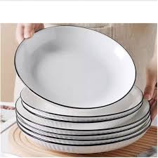 Set of 6 Ceramic Dinner Plates with Elegant Black Rim – 10.5" Round Plates for Modern Dining – Durable, Stylish, Microwave & Dishwasher Safe Porcelain Plates for Home, Hotel, or Restaurant
