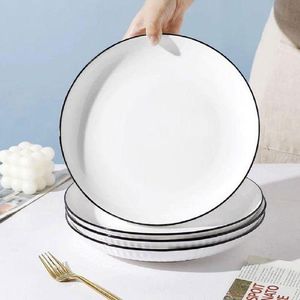 Set of 6 Ceramic Dinner Plates with Elegant Black Rim – 10.5" Round Plates for Modern Dining – Durable, Stylish, Microwave & Dishwasher Safe Porcelain Plates for Home, Hotel, or Restaurant