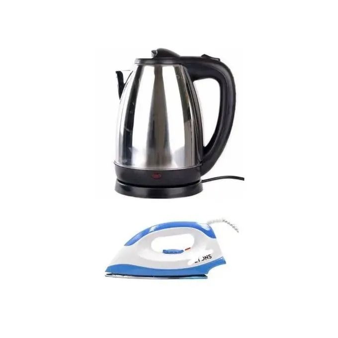 AILYONS Electric Stainless Steel Automatic Kettle Plus Free Dry Iron Box – Fast Boil, Auto Shut-Off, Energy Efficient, Lightweight Dry Iron, Household Combo Set