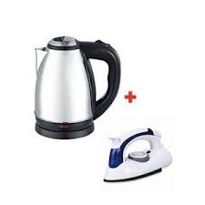 AILYONS Electric Stainless Steel Automatic Kettle Plus Free Dry Iron Box – Fast Boil, Auto Shut-Off, Energy Efficient, Lightweight Dry Iron, Household Combo Set
