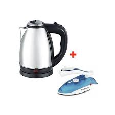 AILYONS Electric Stainless Steel Automatic Kettle Plus Free Dry Iron Box – Fast Boil, Auto Shut-Off, Energy Efficient, Lightweight Dry Iron, Household Combo Set