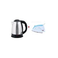 AILYONS Electric Stainless Steel Automatic Kettle Plus Free Dry Iron Box – Fast Boil, Auto Shut-Off, Energy Efficient, Lightweight Dry Iron, Household Combo Set