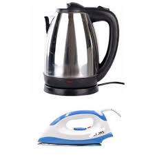 AILYONS Electric Stainless Steel Automatic Kettle Plus Free Dry Iron Box – Fast Boil, Auto Shut-Off, Energy Efficient, Lightweight Dry Iron, Household Combo Set
