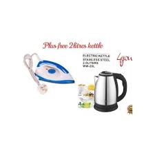 AILYONS HD-198A Electric Dry Iron Box – Smooth Wrinkles, Fast Heating, Durable & Efficient, Comes with FREE 2L EUROCHEF Electric Kettle