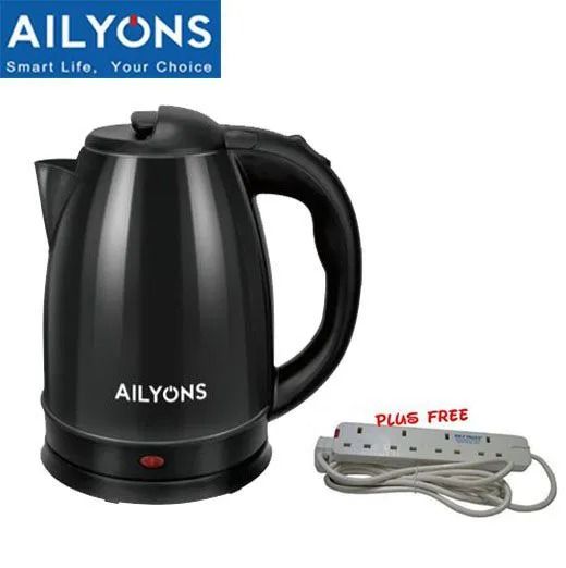 AILYONS 2L Stainless Steel Electric Kettle + FREE Extension Cable – Coil-less Water Heater & Boiler Jug – Fast Boiling, Auto Shut-Off, Energy Efficient, Silver Finish