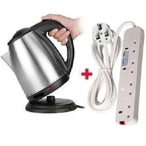 AILYONS Electric Kettle + Free 4-Way Extension Cable – Coil-Less Water Heater & Boiler Jug, Fast Boil, Stainless Steel, Durable & Convenient Home Appliance Set