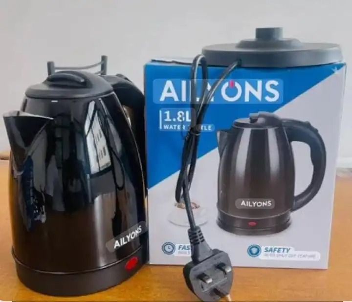 AILYONS FK-0301 1.8L Stainless Steel Electric Kettle – 1500W Energy Efficient, Auto Shut-Off, Boil-Dry Protection, Illuminating Light & Safety Lock Lid, Durable & Stylish Black Design