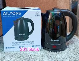 AILYONS FK-0301 1.8L Stainless Steel Electric Kettle – 1500W Energy Efficient, Auto Shut-Off, Boil-Dry Protection, Illuminating Light & Safety Lock Lid, Durable & Stylish Black Design