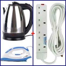 AILYONS Electric Kettle + Iron Box + 4 Way Extension Set – Fast Boil, Safe, Durable & Multi-Functional Home Appliance Bundle