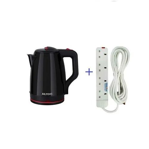 AILYONS 2.2L Electric Water Kettle + FREE 4-Way Power Extension – Cordless Stainless Steel Kettle with 1500–2200W Fast Boiling, Auto Shut-Off & Boil-Dry Protection