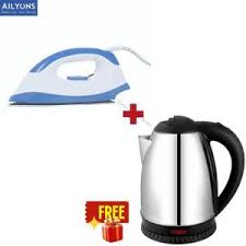 AILYONS Electric Stainless Steel Automatic Kettle + Dry Iron Combo Box – BEST VALUE Household Appliance Set for Daily Home & Office Use