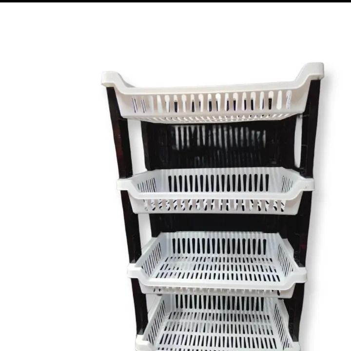 Kenstar 4-Tier Multipurpose Plastic Kitchen Rack / Dish Rack – Black & White Vegetable, Dish & Storage Organizer Shelf