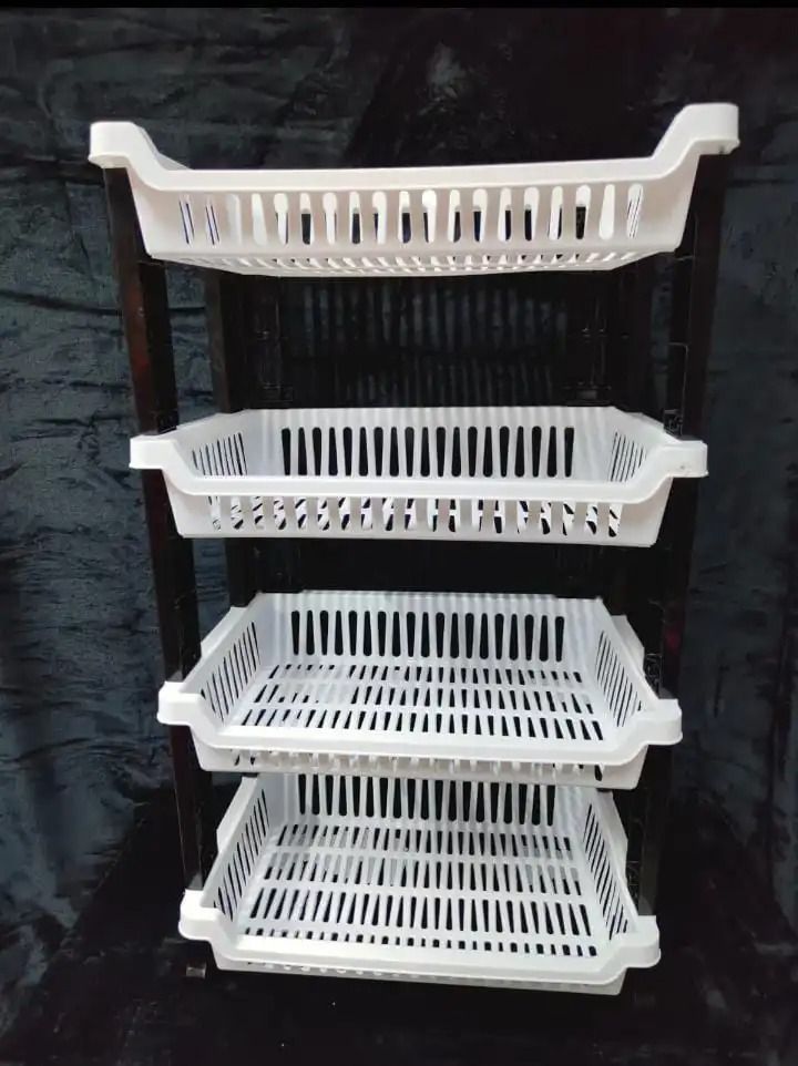 Kenstar 4-Tier Multipurpose Plastic Kitchen Rack / Dish Rack – Black & White Vegetable, Dish & Storage Organizer Shelf