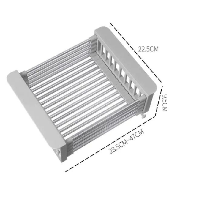 Kitchen Shelf Sink Retractable Drain Basket Washing Fruit Basket Fruit Tray Drain Rack Drying Stretchable, versatile stainless steel expandable sink organizer for fruits, vegetables, and kitchen essen