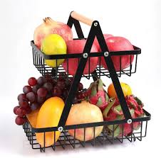 Elegant Black & Gold 2-Layer Metallic Multifunctional Organizer Fruit Rack for Kitchen Counter, Dining Table, Living Room Storage, Home Décor & Space Saving Shelf