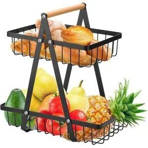 Fruit Holder Rack – Stylish Multi-Tier Kitchen Countertop Fruit Storage Organizer, Durable Metal and Wood Fruit Basket for Home, Office, and Dining Table Display