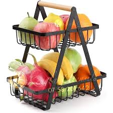 Elegant Black & Gold 2-Layer Metallic Multifunctional Organizer Fruit Rack for Kitchen Counter, Dining Table, Living Room Storage, Home Décor & Space Saving Shelf