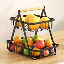 Fruit Holder Rack – Stylish Multi-Tier Kitchen Countertop Fruit Storage Organizer, Durable Metal and Wood Fruit Basket for Home, Office, and Dining Table Display