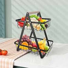 Fruit Holder Rack – Stylish Multi-Tier Kitchen Countertop Fruit Storage Organizer, Durable Metal and Wood Fruit Basket for Home, Office, and Dining Table Display
