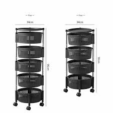 5-Layer Rotating Fruit and Vegetable Rack with Wheels, Multi-Tier Storage Organizer, Smooth Mobile Round Baskets for Kitchen, Bathroom, or Pantry Convenience