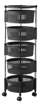 5-Layer Rotating Fruit and Vegetable Rack with Wheels, Multi-Tier Storage Organizer, Smooth Mobile Round Baskets for Kitchen, Bathroom, or Pantry Convenience