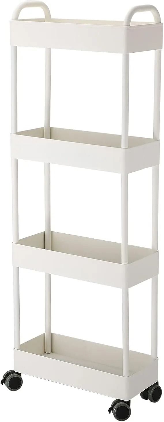 4 Tier Rolling Cart with Wheels and Handle, Multi-Purpose Rolling Storage Organizer for Office, Kitchen, Bathroom, Laundry Room, Black Fruits and Vegetable Rack