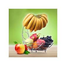 Fruit Holder Fruit Rack with Banana Hanger Durable Chrome-Plated Steel Stand for Kitchen Countertop Modern Tabletop Fruit Basket Organizer for Fruits and Vegetables