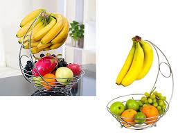 Fruit Holder Fruit Rack with Banana Hanger Durable Chrome-Plated Steel Stand for Kitchen Countertop Modern Tabletop Fruit Basket Organizer for Fruits and Vegetables