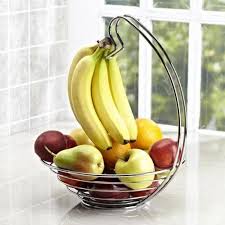Fruit Holder Fruit Rack with Banana Hanger Durable Chrome-Plated Steel Stand for Kitchen Countertop Modern Tabletop Fruit Basket Organizer for Fruits and Vegetables