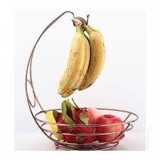 Fruit Holder Fruit Rack with Banana Hanger Durable Chrome-Plated Steel Stand for Kitchen Countertop Modern Tabletop Fruit Basket Organizer for Fruits and Vegetables