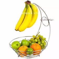 Fruit Holder Fruit Rack with Banana Hanger Durable Chrome-Plated Steel Stand for Kitchen Countertop Modern Tabletop Fruit Basket Organizer for Fruits and Vegetables