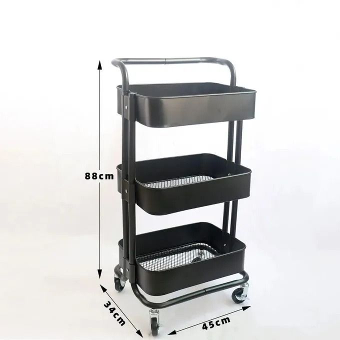 Heavy Gauge Metallic 3-Layer Home Mesh Trolley Rack Durable Multi-Purpose Organizer for Kitchen Vegetables Fruits and Household Items with Strong Frame and Smooth Mobility