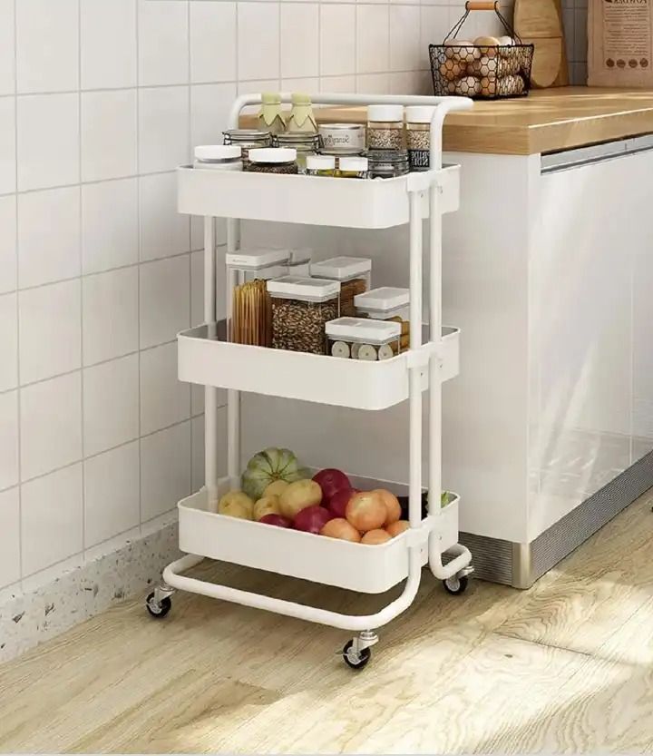 Heavy Gauge Metallic 3-Layer Home Mesh Trolley Rack Durable Multi-Purpose Organizer for Kitchen Vegetables Fruits and Household Items with Strong Frame and Smooth Mobility