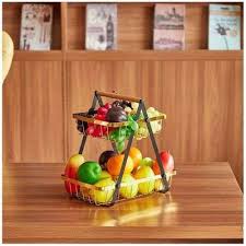 Elegant Black & Gold 2-Layer Metallic Multifunctional Organizer Fruit Rack for Kitchen Counter, Dining Table, Living Room Storage, Home Décor & Space Saving Shelf