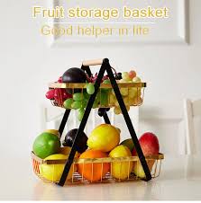 Elegant Black & Gold 2-Layer Metallic Multifunctional Organizer Fruit Rack for Kitchen Counter, Dining Table, Living Room Storage, Home Décor & Space Saving Shelf