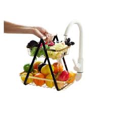 Elegant Black & Gold 2-Layer Metallic Multifunctional Organizer Fruit Rack for Kitchen Counter, Dining Table, Living Room Storage, Home Décor & Space Saving Shelf