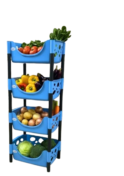 4 Tier Plastic Fruit and Vegetable Rack – Multi-Layer Kitchen Storage Organizer for Fresh Produce, Durable Lightweight Plastic Shelving for Home, Pantry, Countertop Use