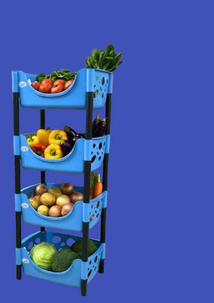 4 Tier Plastic Fruit and Vegetable Rack – Multi-Layer Kitchen Storage Organizer for Fresh Produce, Durable Lightweight Plastic Shelving for Home, Pantry, Countertop Use